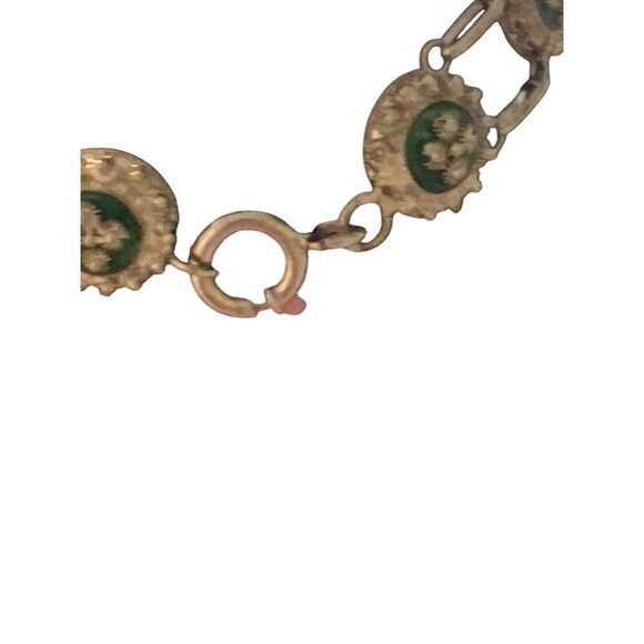 Vintage Van Lou Sterling Silver Link Bracelet Green Enamel Stamped Estate 7" - Picture 3 of 5